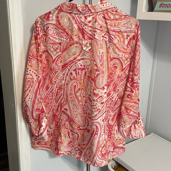 Chico’s Button Up Coral Shirt Size M - Picture 6 of 9
